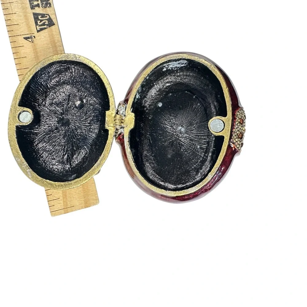 Round Burgundy Trinket Jewelry Box with Rhinestone Bow Accent Display Decor‎